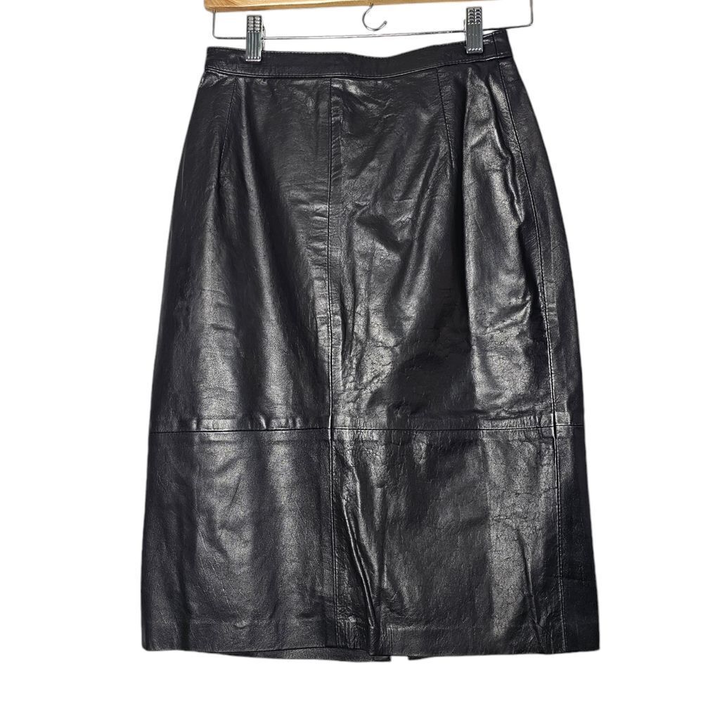 I.C.O.N.I.T. Black Leather Pencil Skirt Size‎ 7/8 Zip Lining Argentina Goth Punk